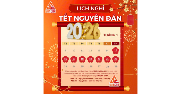 Suncar Gara thông báo lịch nghỉ Tết Nguyên Đán 2026